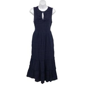 Greylin Celine Fringe Trim Midi Dress M Tiered Textured Sleeveless Tassel Tie